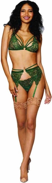 Vihre&auml; 3-osainen pitsialusasusetti