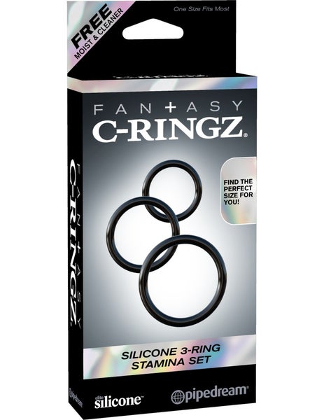 Silicone 3-Ring Stamina Set &ndash; Musta