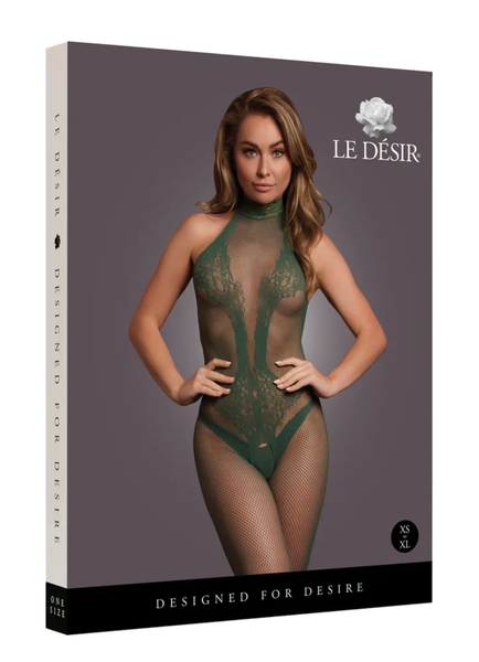 Vihre&auml; verkkobody pitsikuviolla ja avoimella haaralla