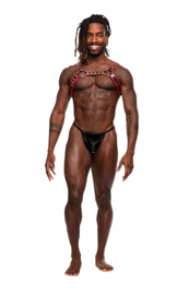 Male Power Imitation Leather Harness - One Size - Black/Red